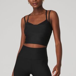 ALO Yoga Airlift Double Check Black Bra Tank Top. Size Small (2-4)